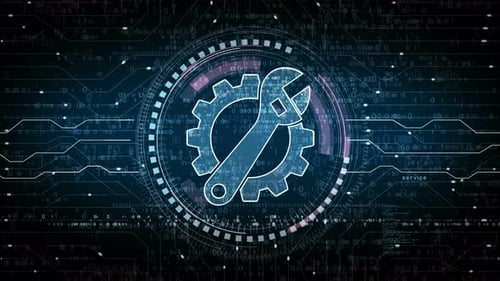 Digitales Konzept für Managementeinstellungen, Zahnradsymbol, Schleife