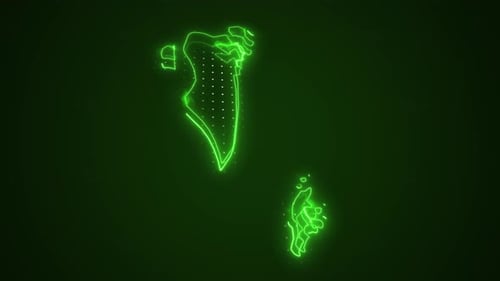 3D beweglicher neongrüner Umrandungsschleifenhintergrund der Bahrain-Karte