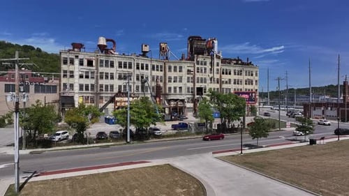 Aerial view of a building under demolition, United States.