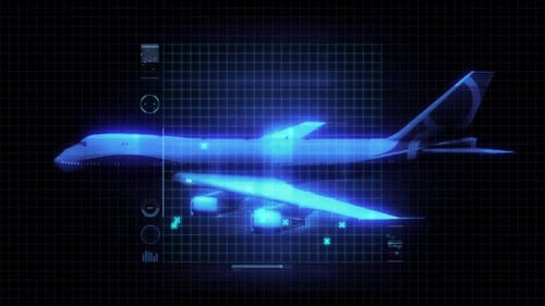 Futuristic Holographic Airplane Rotation HUD Display