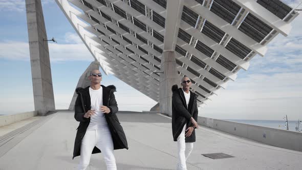 Twin Brother Rappers Having a Hip Hop Music Performance in Concrete ...