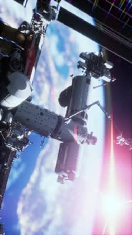 View of the Earth and International Space Station is Orbiting Vertical