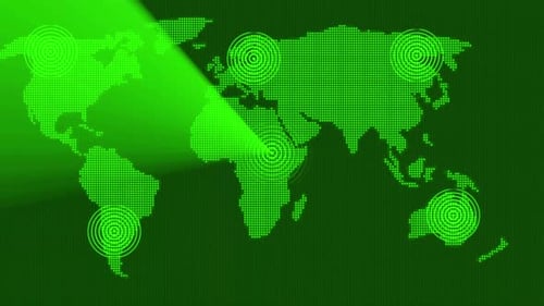 Animated Dotted World Map with Green Scanning Light