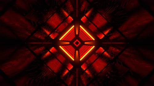 Red And Orange Cybernetic Strobe Square Neon Corridor Background Vj Loop I 4K
