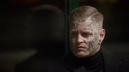 Face Tattoo Portrait of Stylish Young Adult Man