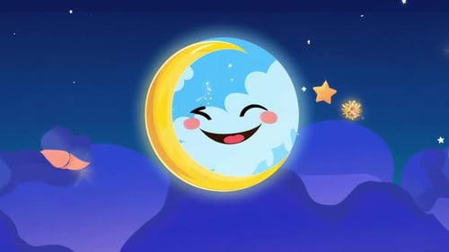 Cute Smiling Moon and Stars in Night Sky Animation