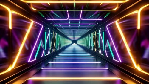 Futuristic Neon Tunnel With Glowing Cyberpunk Lines
