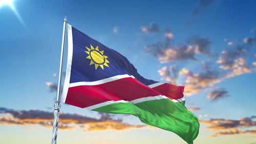 Animated Flag of Namibia Waving in Sunny Sky