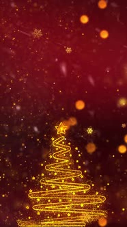 Golden Particle Christmas Tree Animation with Falling Snow