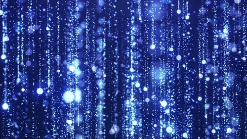 Blue Glittering Particles Falling Down Background Loop