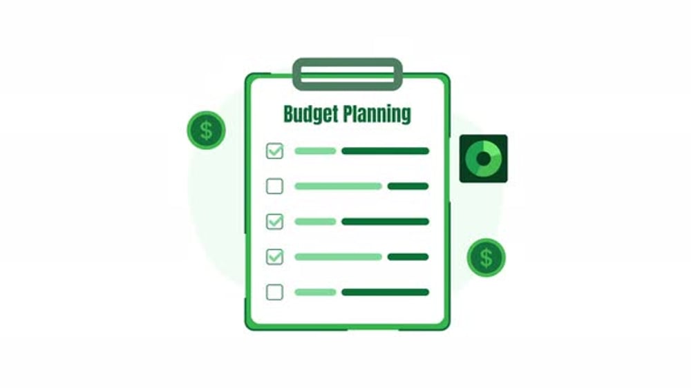 Budget planning animation checklist and progress circle for financial ...