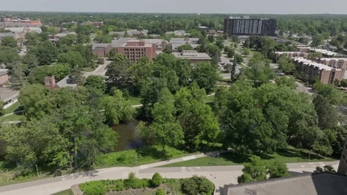Michigan State University Aerial Drone Grand River towards East Lansing