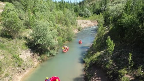 Sportsmans Canoeing On The River With Aerial View 3