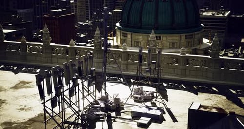 Communication Equipment on Rooftop of Urban Building in Bright Daylight