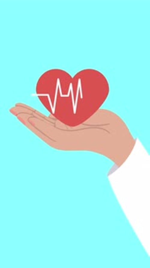 Doctor holding heart with electrocardiogram beat