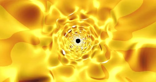 Abstract background of a looped yellow gold metallic honey infinity tunnel of natural shiny reflecti