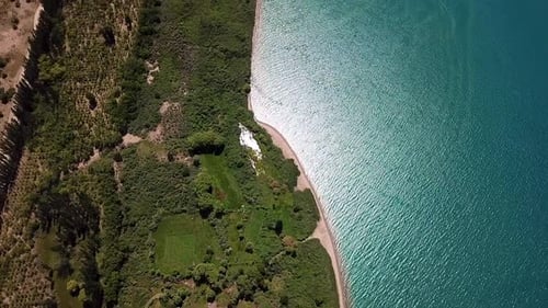 Aerial view of beach and lake shore