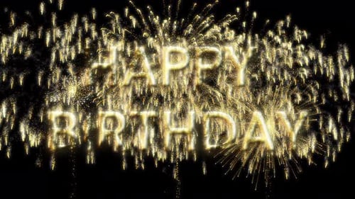 Fireworks on transparent background. Happy birthday text. Animated backgrounds for fireworks.