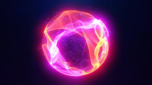 Abstract energy sphere with glowing bright particles, atom from energy scientific futuristic hi-tech