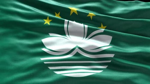 Macau Flag Waving in Realistic Fabric Motion