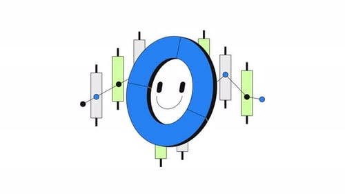 Positive donut piechart and candlestick chart data 2D onboarding ui animation