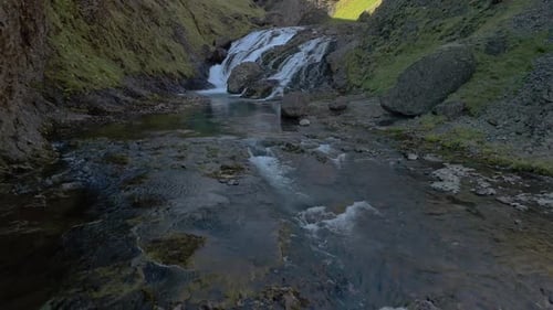 Icelandic Volcanic Glacial Waterfall Aerial View of Stunning Cascade