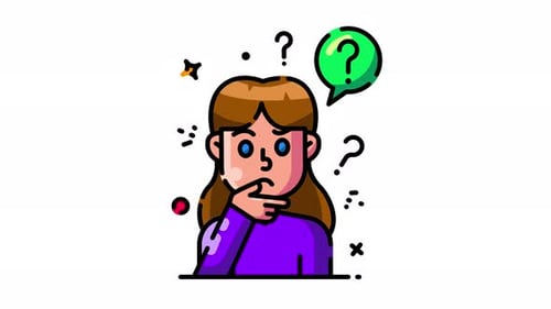 Flat Design Animated Icon of Thoughtful Person with Question Marks