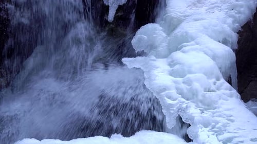Closeup view of frozen waterfalls