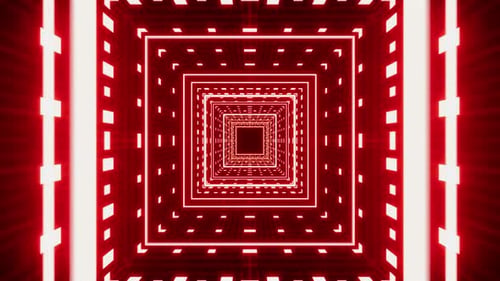 Red Square Tunnel Loop With Grid Patterns