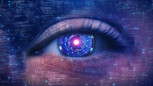 3D Virtual Futuristic Background Eye Cyber Eye Hud Elements Animation Code Background Scifi