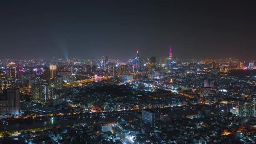 Aerial Hyper Lapse of Downtown Sai Gon - Ho Chi Minh city, Viet Nam