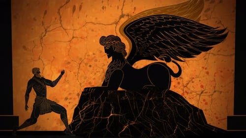 Œdipe consultant le sphinx en forme d'amphore grecque orange