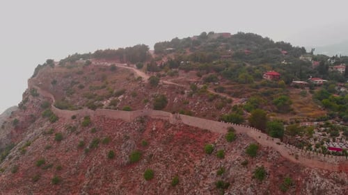 Aerial general view of Alanya Castle and the city