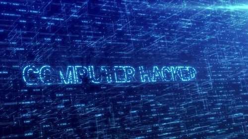 Enthüllung von computergehacktem Text auf blauem futuristischem Technologie-Hintergrund HD