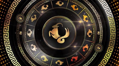 Luxury Golden Capricorn Astrological Rotating Wheel Animation