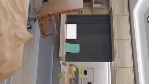 Vertical shot of a modern home office with sticky notes stuck on a mirror