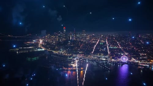 Aerial Fireworks Display Over San Francisco Bay on July 4 Celebration Night