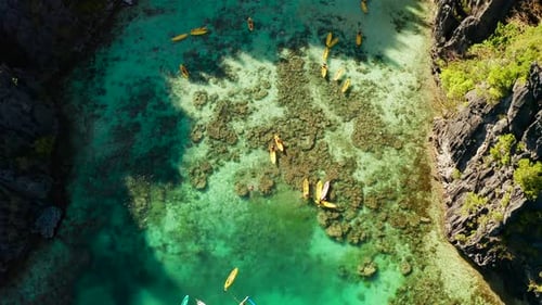 Tropical Seawater Lagoon with Tourists Philippines El Nido