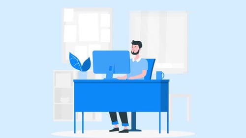 Office Worker Typing Keyword