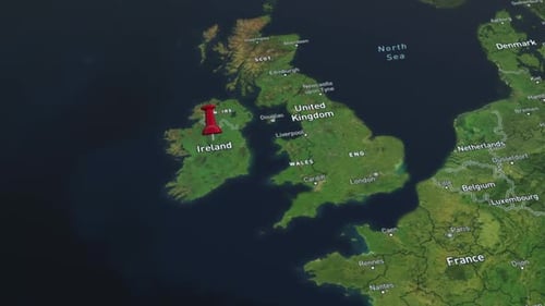 Animated 3D Location Pin Drop on Ireland Map