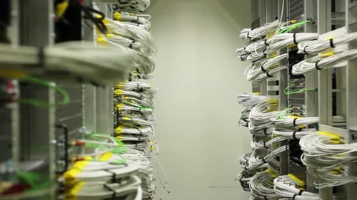 Data Cables Connecting Servers in Server Room