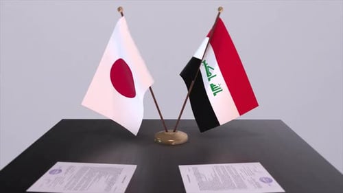 Drapeaux nationaux de l'Irak et du Japon Accord politique Réunion diplomatique Politique et animation commerciale