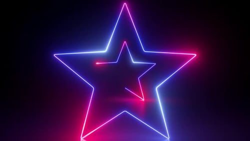 cycled 3d animation, moving through the endless tunnel made of neon geometric stars