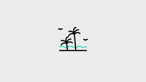 Minimalist Island Animation with Palm Trees and Ocean Waves