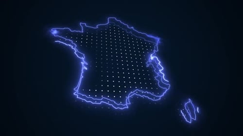 Glowing Digital Map of France Animation