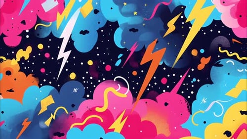 2D Cartoon Comic Background Seamless Loop with Electric Burst Vibe Vibrant Thunder Storm