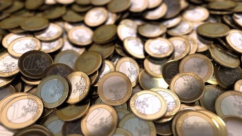 Realistic Animated One Euro Coins Pile Loop Background