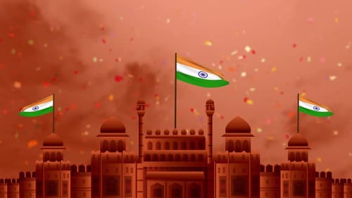 Indian National Flag Waving Over Red Fort Celebration