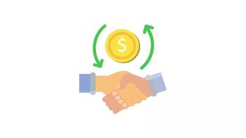Corporate Handshake with Coin Exchange Flat Design Animation