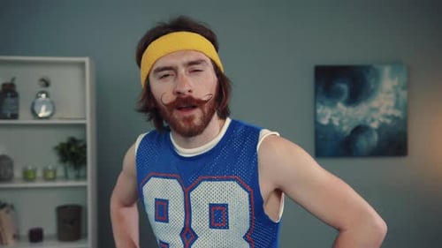 An Energetic Fitness Enthusiast Dressed in Vibrant Retro Sports Attire and Apparel